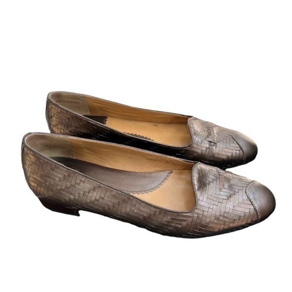 Trotters Z Collection Womens Loafers Bronze Leather Basket Weave Shoes Size 8.5N
